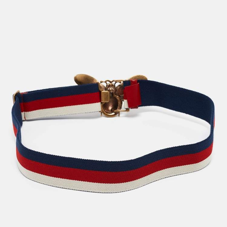 Pre Owned Gucci Tricolor Web Canvas Queen Margaret Bee Belt 80CM