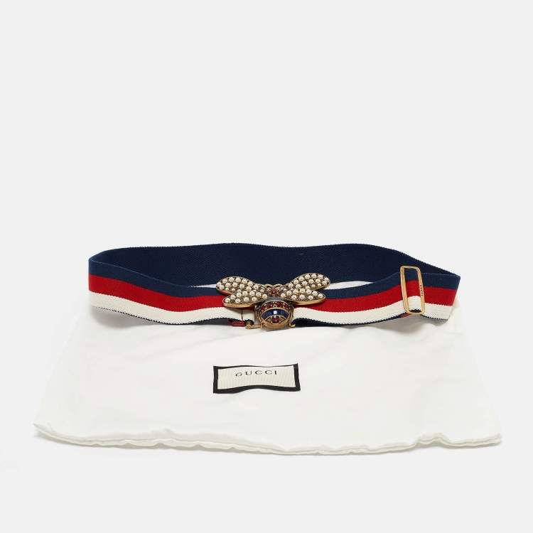 Pre Owned Gucci Tricolor Web Canvas Queen Margaret Bee Belt 80CM