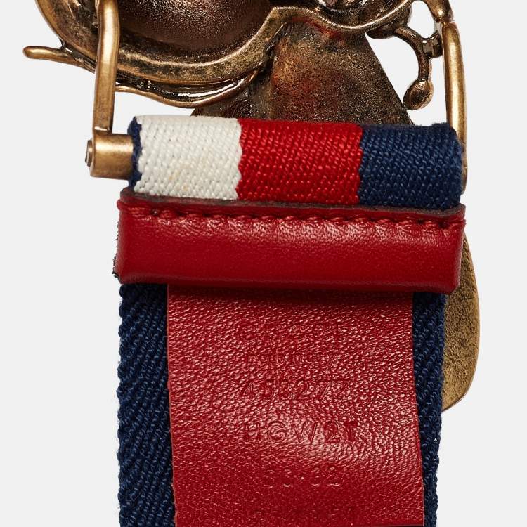 Pre Owned Gucci Tricolor Web Canvas Queen Margaret Bee Belt 80CM