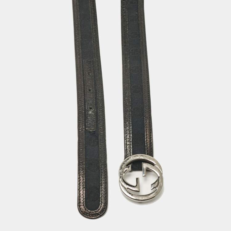 Pre Owned Gucci Black GG Canvas and Leather Interlocking G Belt 80CM