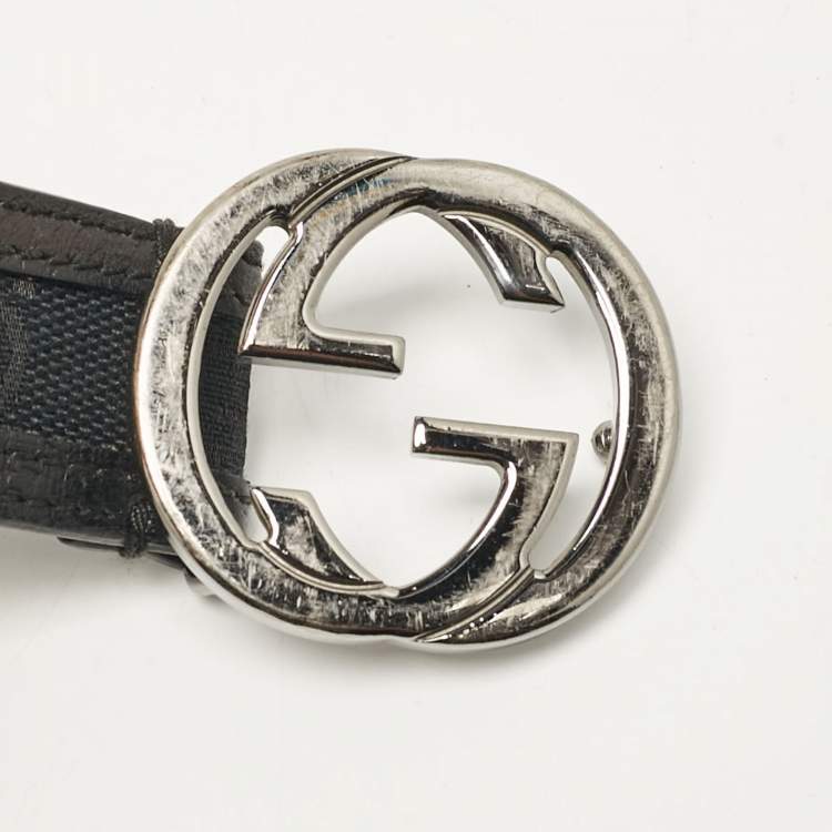 Pre Owned Gucci Black GG Canvas and Leather Interlocking G Belt 80CM