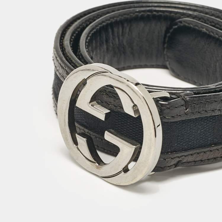 Pre Owned Gucci Black GG Canvas and Leather Interlocking G Belt 80CM