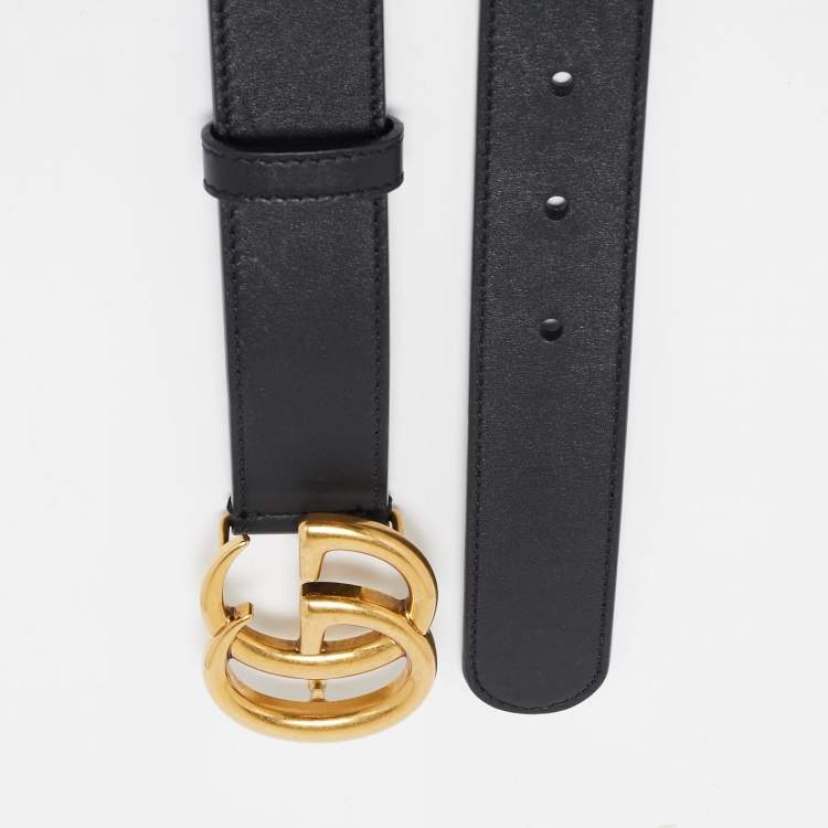 Pre Owned Gucci Black Leather GG Marmont Buckle Belt 70CM