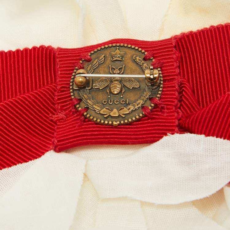 Pre Owned Gucci  Cream/Red  Silk Floral Pin Brooch