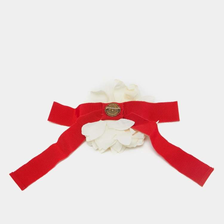 Pre Owned Gucci  Cream/Red  Silk Floral Pin Brooch