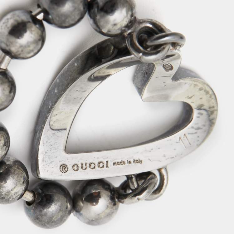 Pre Owned Gucci Heart Sterling Silver Beaded Ring Size 51