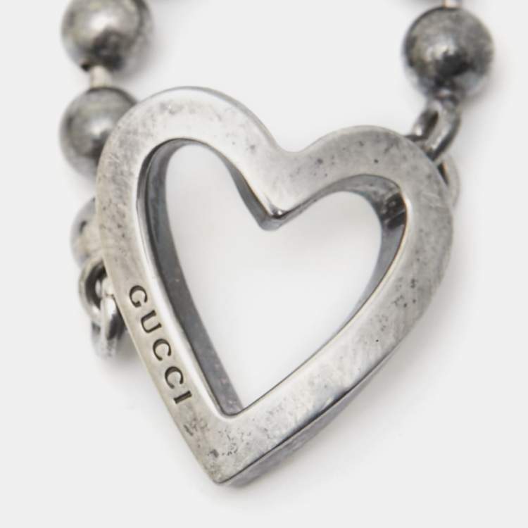 Pre Owned Gucci Heart Sterling Silver Beaded Ring Size 51