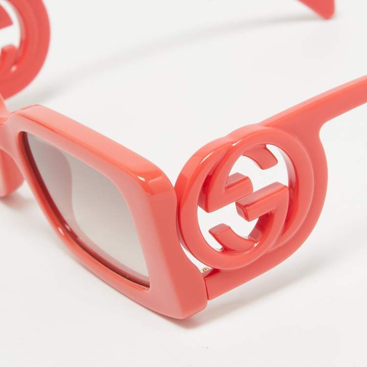 Pre Owned Gucci Coral Orange Gradient GG1325SInterlocking G Rectangular Sunglasses