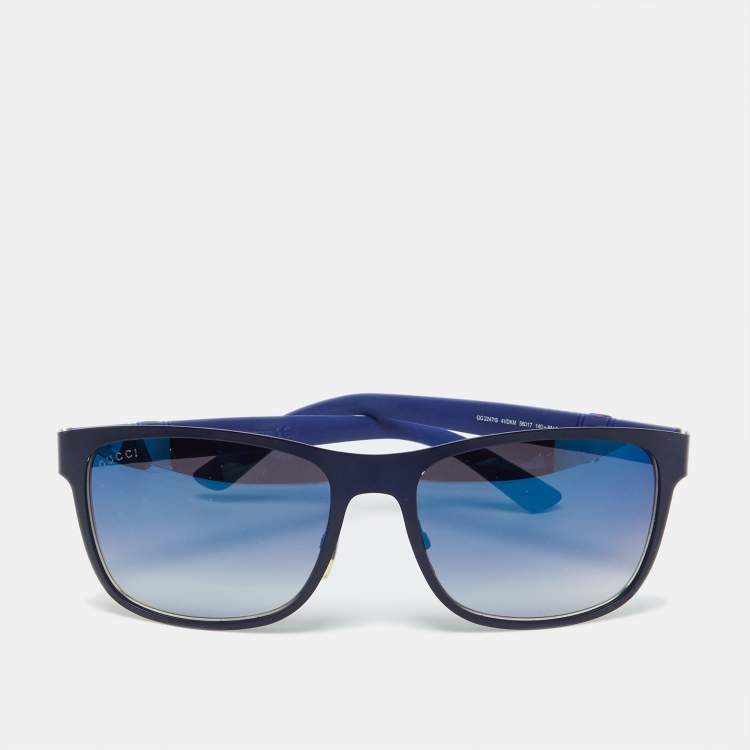 Gucci Blue Grey Gradient GG2247 S Web Detail Rectangle Sunglasses Gucci TLC