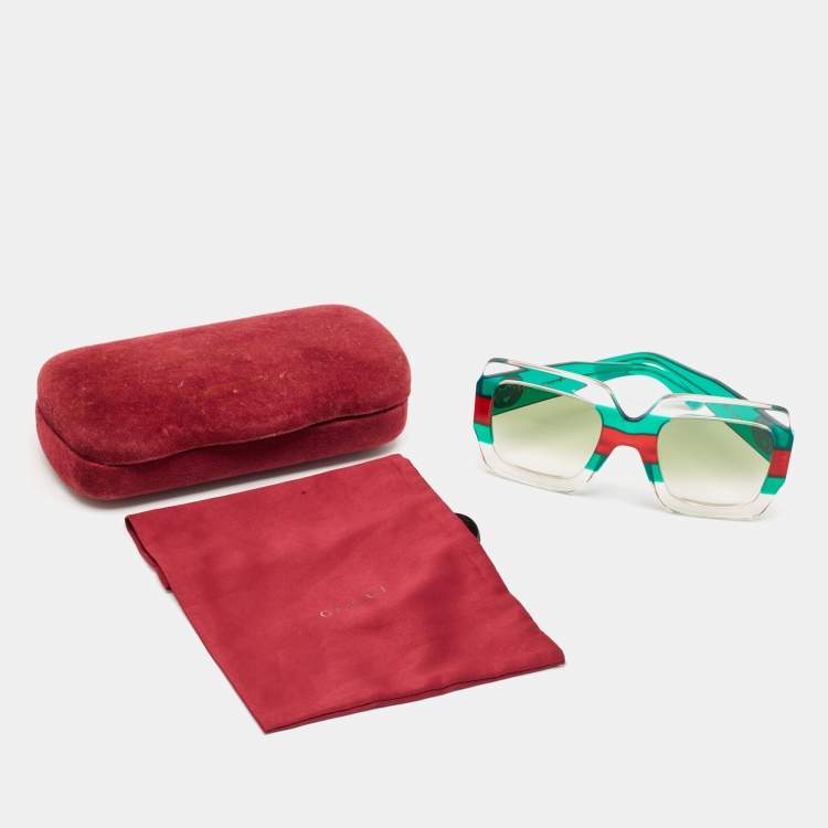 Pre Owned Gucci Green/Red Gradient GG0178S Oversized Sunglasses