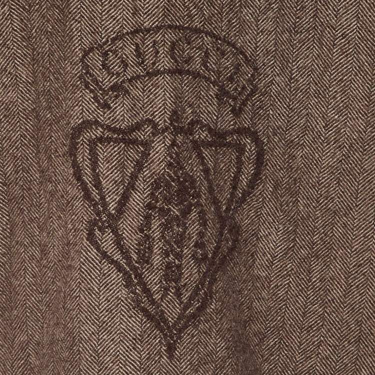 مملوكة مسبقًا Gucci Brown Logo Detail Herringbone Wool Muffler