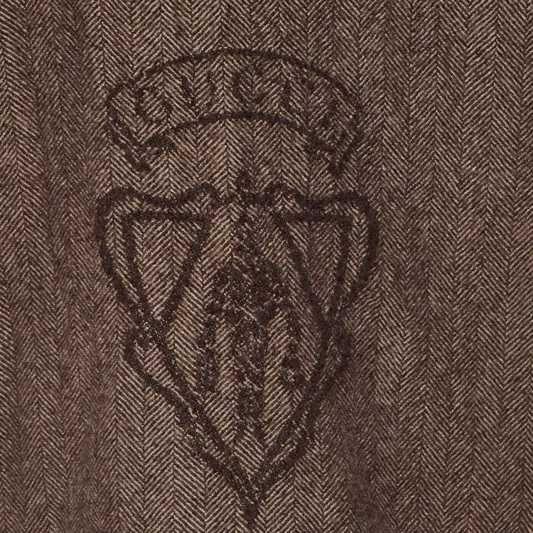 مملوكة مسبقًا Gucci Brown Logo Detail Herringbone Wool Muffler