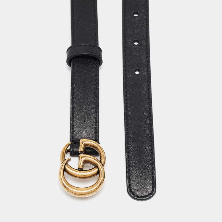 Pre Owned Gucci Black Leather GG Marmont Slim Belt 75 CM