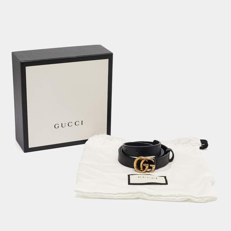 Pre Owned Gucci Black Leather GG Marmont Slim Belt 75 CM