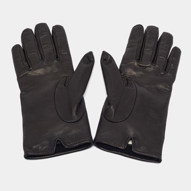 Pre Owned Gucci Black Matelassé Leather GG Marmont Gloves Size 7.5