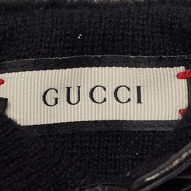Pre Owned Gucci Black Matelassé Leather GG Marmont Gloves Size 7.5