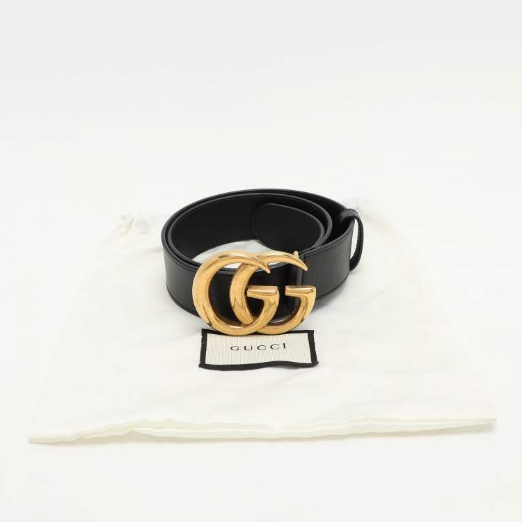 Pre Owned Gucci Black Leather GG Marmont Buckle Belt 70CM