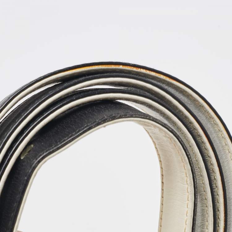 Pre Owned Gucci White/Black Leather Vintage Interlocking G Buckle Belt 90 CM
