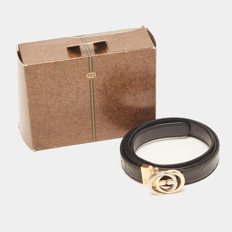 Pre Owned Gucci Black Python Vintage Interlocking G Buckle Belt 90 CM