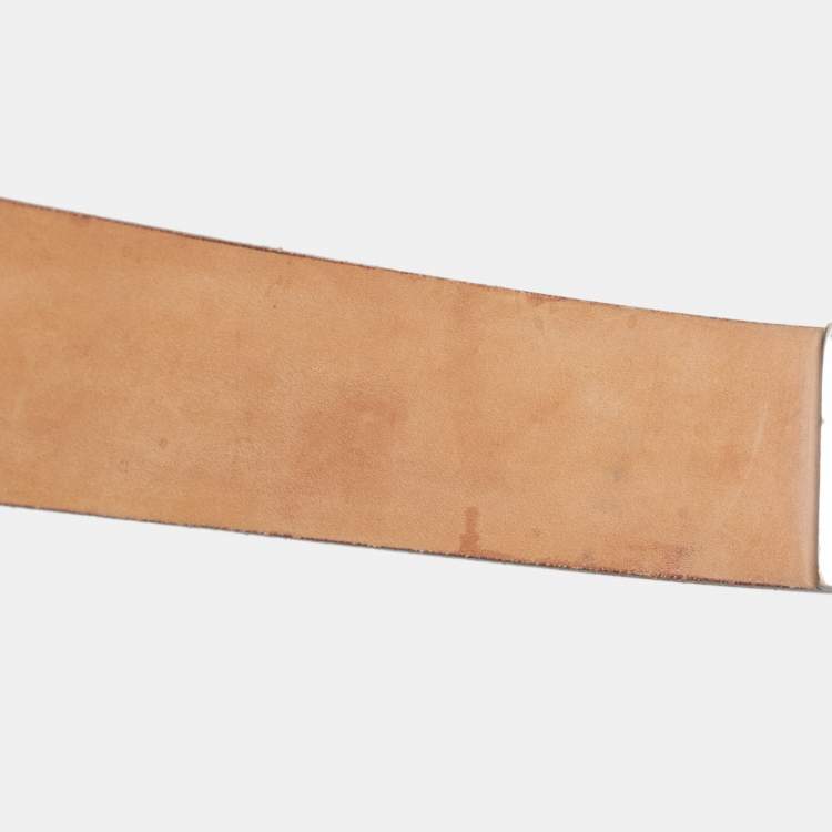 Pre Owned Gucci Silver Leather Horsebit Buckle Belt 80 CM