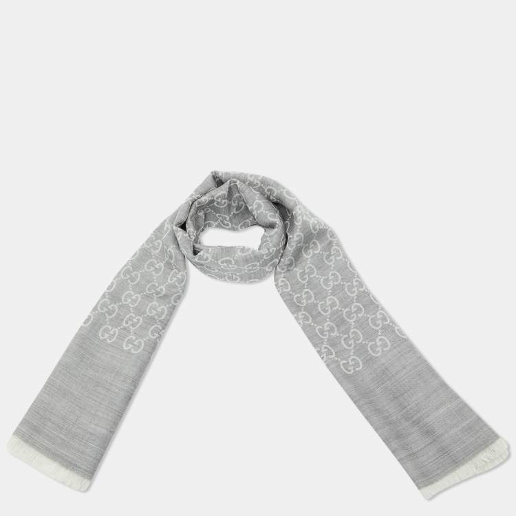 Pre Owned Gucci Grey GG Guccissima Wool Blend Shawl 