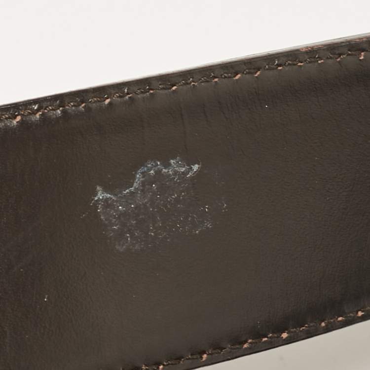 Pre Owned Gucci Brown Leather and Web Canvas Interlocking G Buckle Belt 80 CM