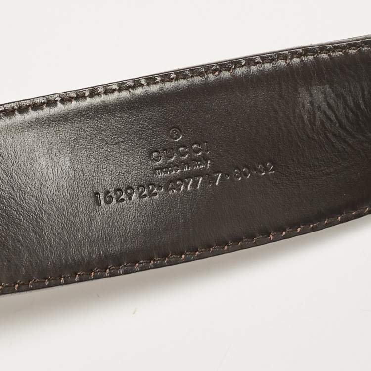 Pre Owned Gucci Brown Leather and Web Canvas Interlocking G Buckle Belt 80 CM