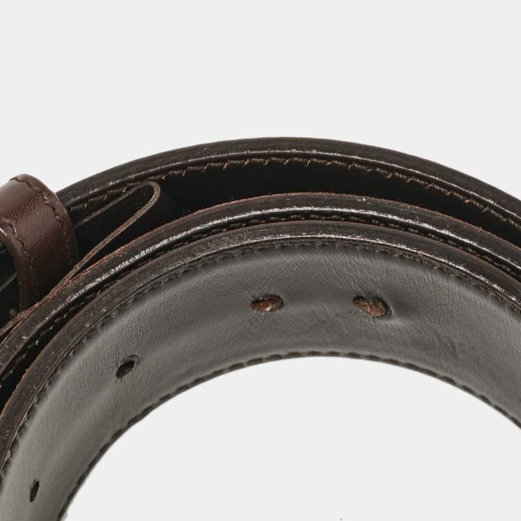 Pre Owned Gucci Brown Leather and Web Canvas Interlocking G Buckle Belt 80 CM
