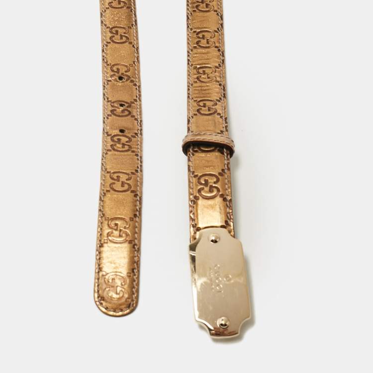 Pre Owned Gucci Bronze Guccissima Leather Slim Belt 90 CM