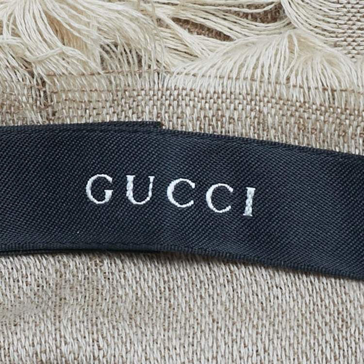 مملوكة مسبقًا Gucci Brown GG Jacquard Cotton Blend Fringed Scarf