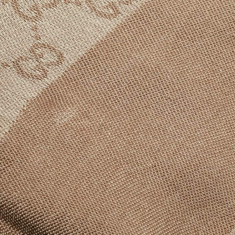 مملوكة مسبقًا Gucci Brown GG Jacquard Cotton Blend Fringed Scarf