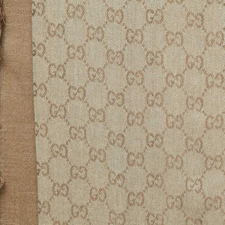 مملوكة مسبقًا Gucci Brown GG Jacquard Cotton Blend Fringed Scarf