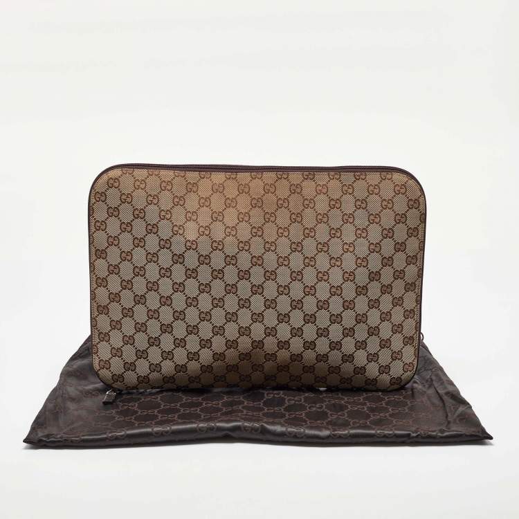 Pre Owned Gucci Beige/Brown GG Canvas and Leather Laptop Case