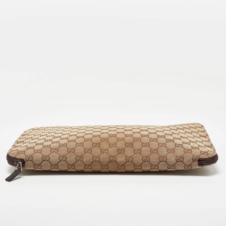 Pre Owned Gucci Beige/Brown GG Canvas and Leather Laptop Case