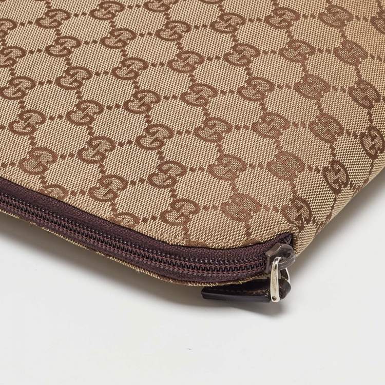 Pre Owned Gucci Beige/Brown GG Canvas and Leather Laptop Case