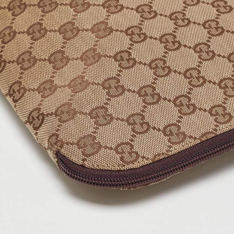 Pre Owned Gucci Beige/Brown GG Canvas and Leather Laptop Case