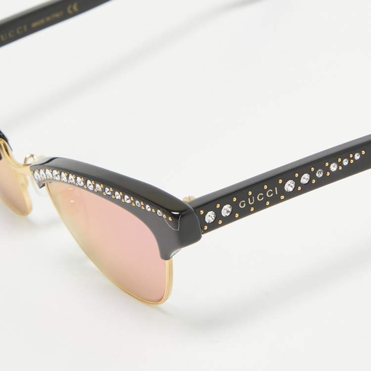 Pre Owned نظارة شمسية غوتشي GG0153S كلوبماستر كريستال عاكس أخضر/أسود