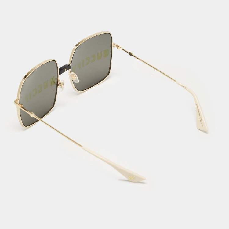 Pre Owned نظارة شمسية غوتشي مربعة GG0414إس لون ذهبي/أسود غوتشيفاي