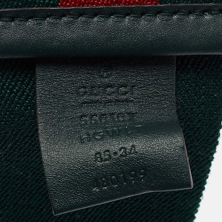 Pre Owned Gucci Green/Red Web Elastic Plexiglass GG Marmont Buckle Belt 85CM
