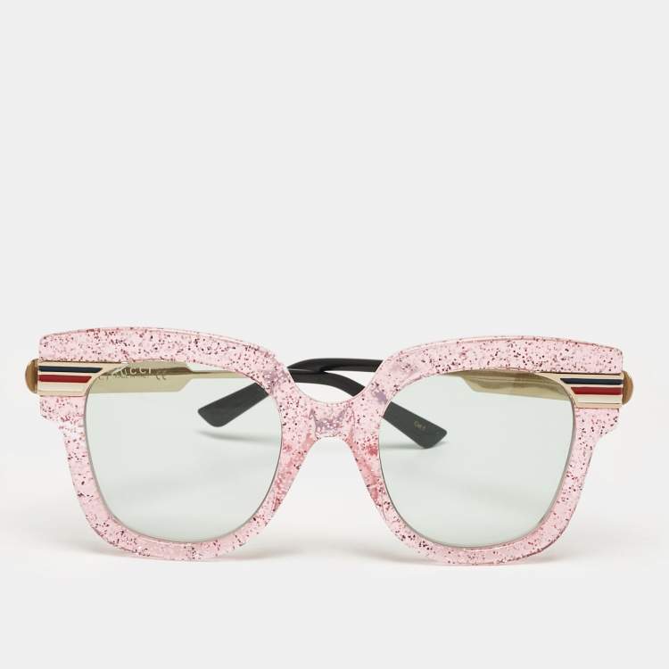 Pre Owned Gucci Pink Glitter/Green GG0281S Oversized Sunglasses