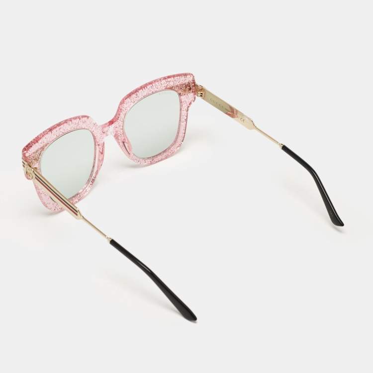 Pre Owned Gucci Pink Glitter/Green GG0281S Oversized Sunglasses