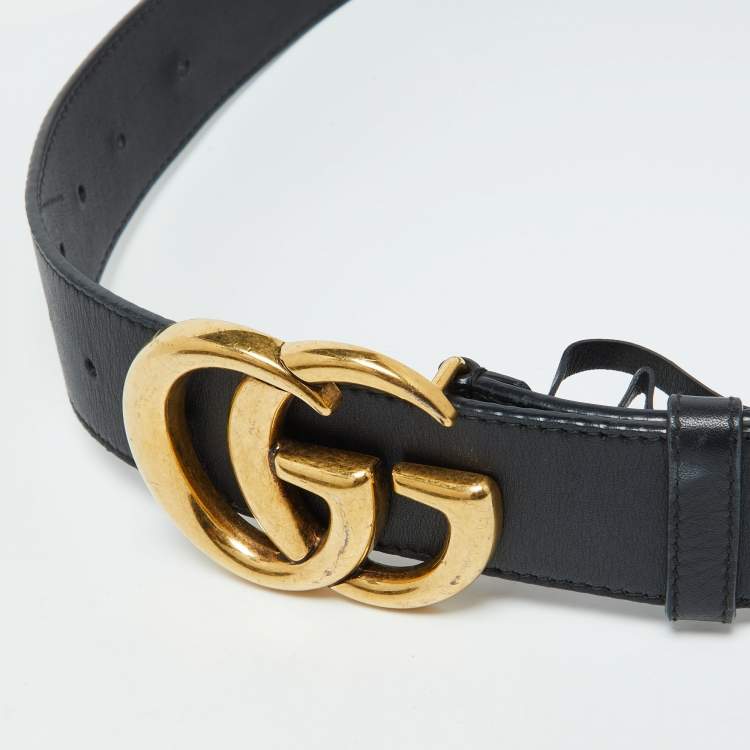 Pre Owned Gucci Black Leather GG Marmont Buckle Belt 80CM