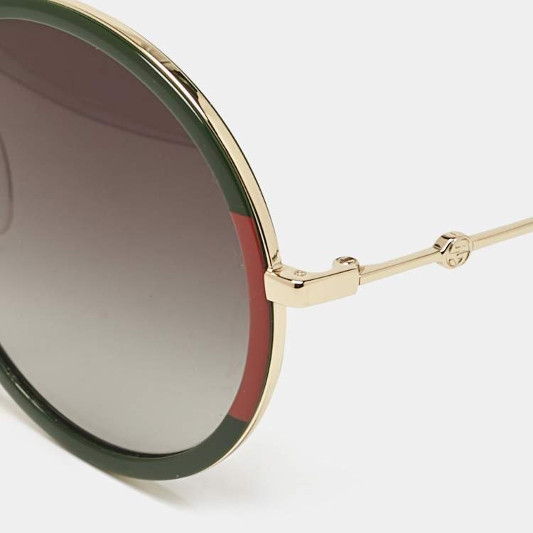 Pre Owned Gucci Gold Tone/Green Gradient GG0061S Web Round Sunglasses