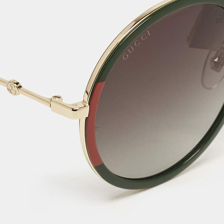 Pre Owned Gucci Gold Tone/Green Gradient GG0061S Web Round Sunglasses