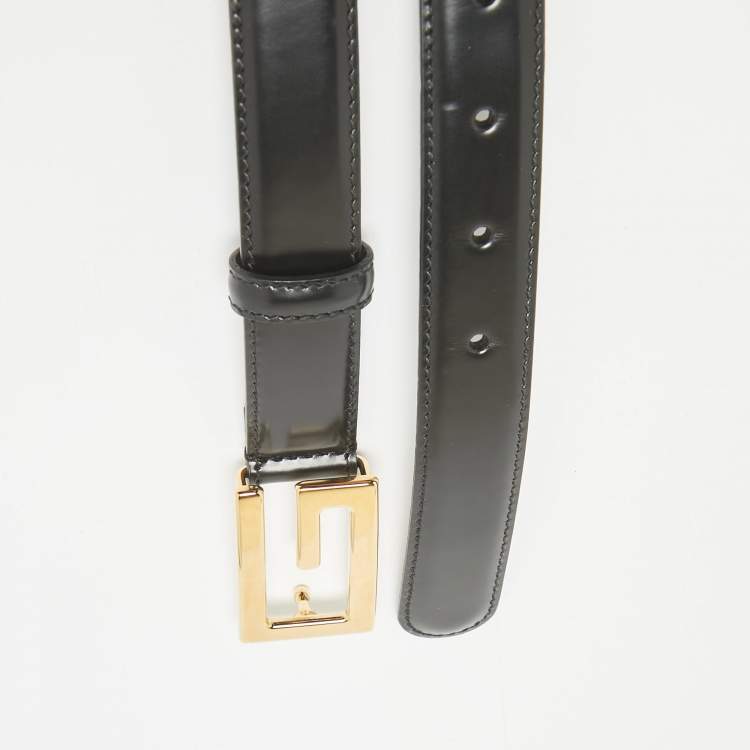 Pre Owned Gucci Black Leather G Buckle Belt 90CM