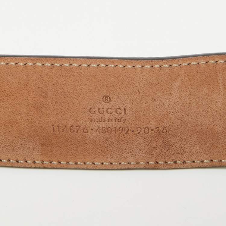 Pre Owned Gucci Beige/Red GG Supreme Canvas Interlocking G Buckle Belt 90CM