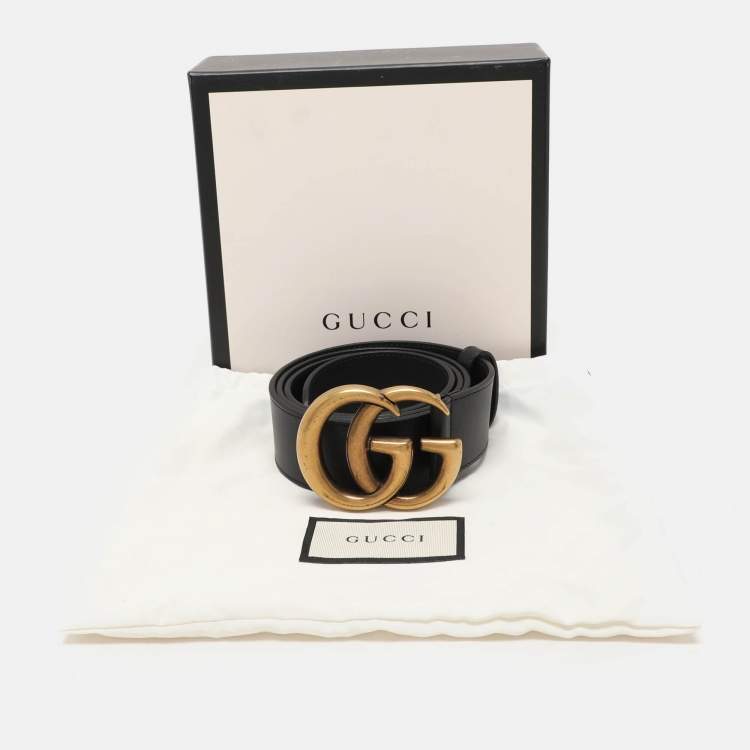 مملوكة مسبقًا Gucci Black Leather GG Marmont Buckle Belt 95CM