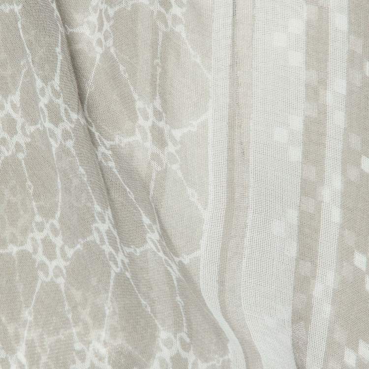Pre Owned Gucci Grey Horsebit Detail Printed Cotton Scarf