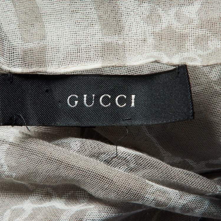 Pre Owned Gucci Grey Horsebit Detail Printed Cotton Scarf