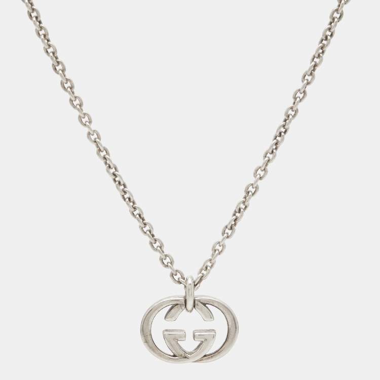 Pre Owned Gucci Interlocking G Sterling Silver Necklace